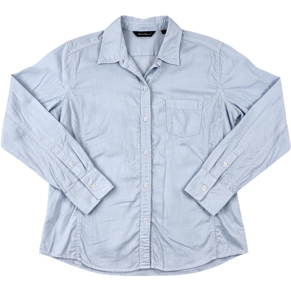 Eddie Bauer Womens Large Light Blue 100% Cotton Long Sleeve Button Down Shirt